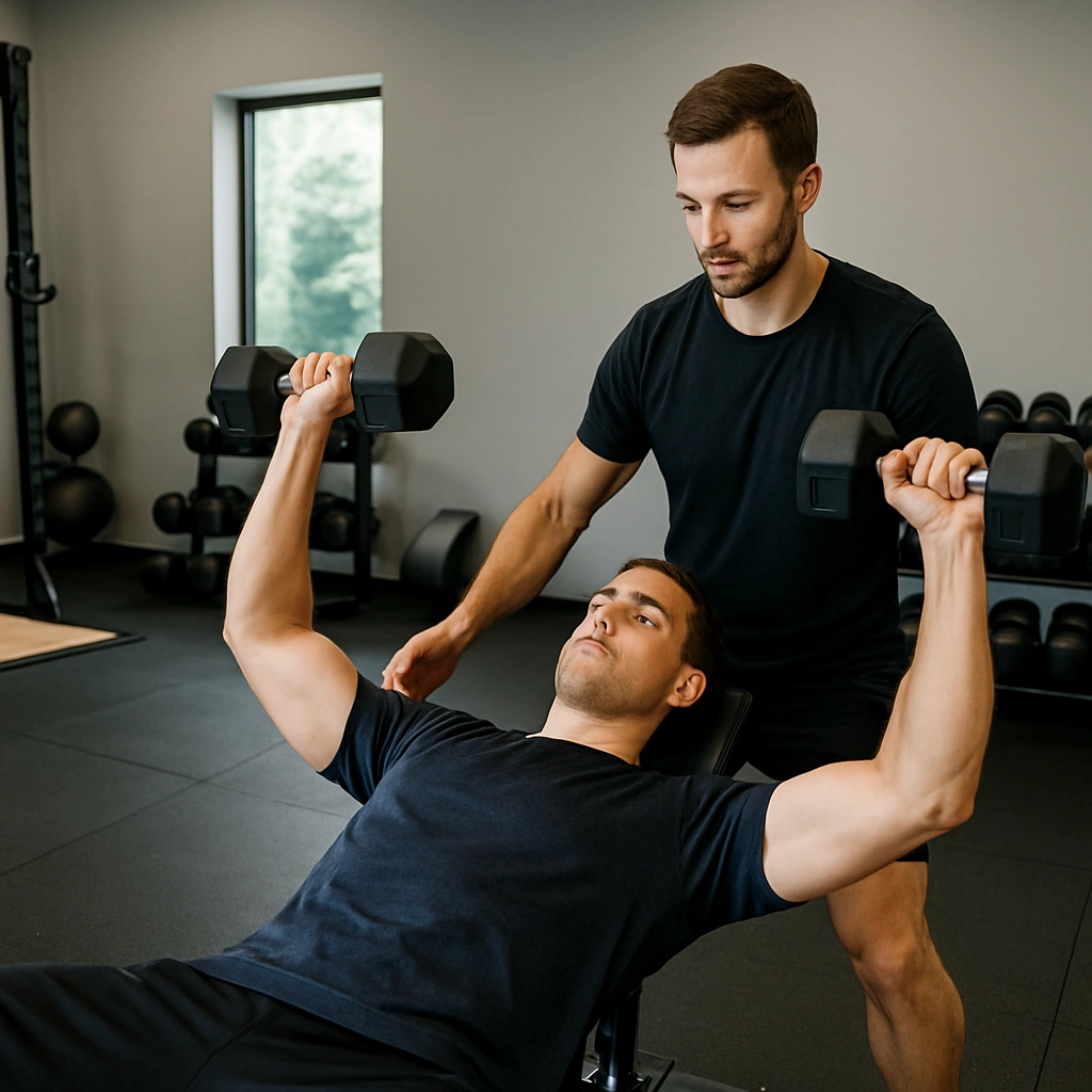 Private personal training session with male coach at Ferris Fitness near Tucker, GA.