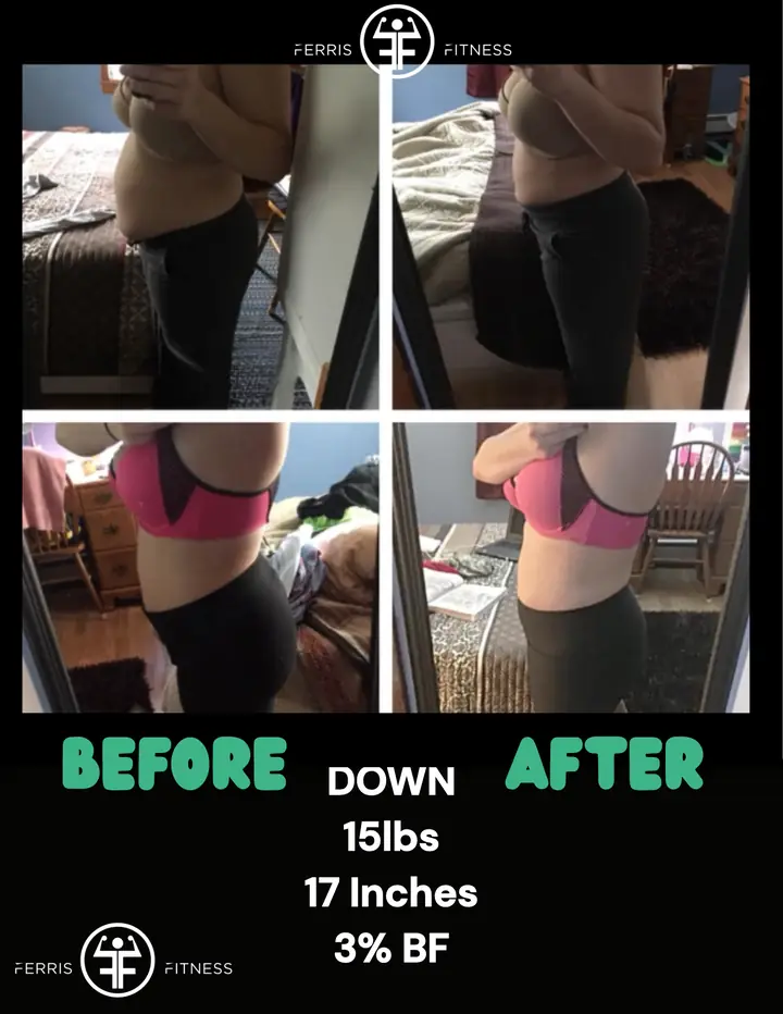 Ferris Fitness member transformation: Down 15 lbs, 17 inches and 3% body fat