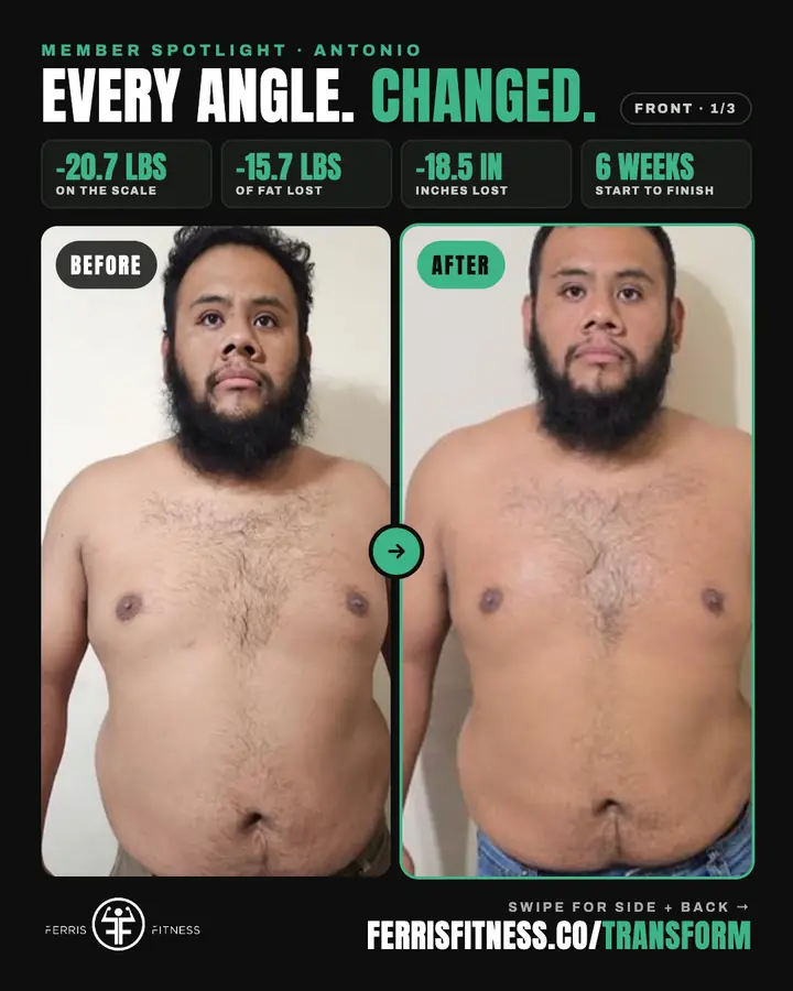 Ferris Fitness member before and after: down 20.7 lbs in 6 weeks