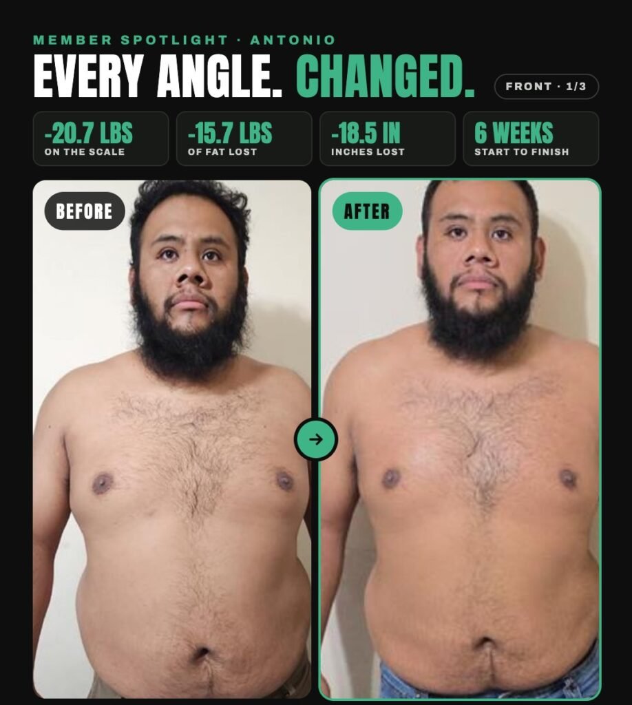 Before and after photos of a Ferris Fitness member after the 6 Week Challenge